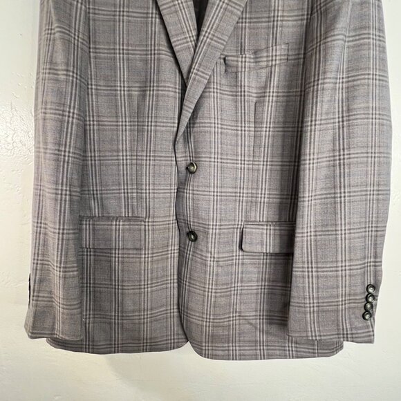 Joseph & Feiss Gold Mens Plaid Blazer Classic Fit 44R Wool Blend Gray Career - Picture 4 of 16